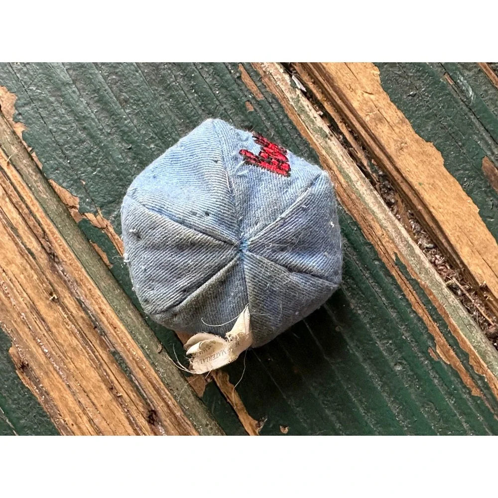 Vintage OshKosh Bgosh Denim Bean Bag Hacky Sack Blue Red Logo A3111